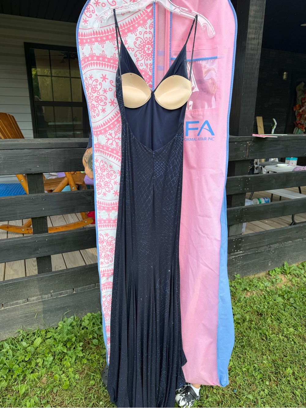Jovani Navy Sparkle V-Neck Prom Gown - Picture 2 of 3